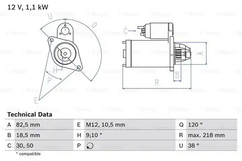 стартер BOSCH 0 986 016 280