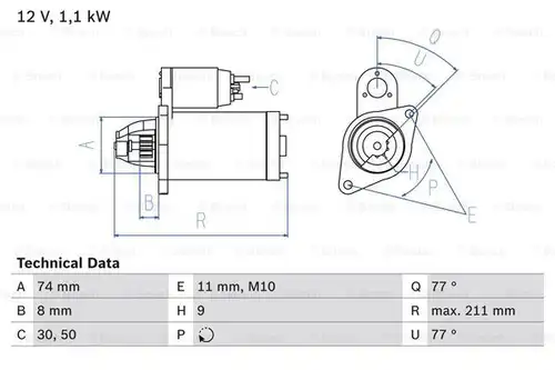 стартер BOSCH 0 986 016 500