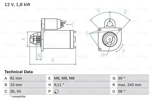 стартер BOSCH 0 986 016 870