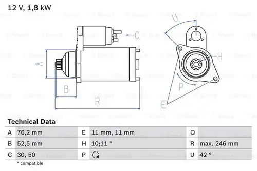 стартер BOSCH 0 986 016 980