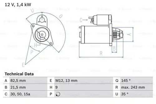 стартер BOSCH 0 986 018 190