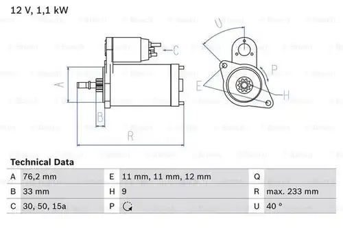 стартер BOSCH 0 986 018 200