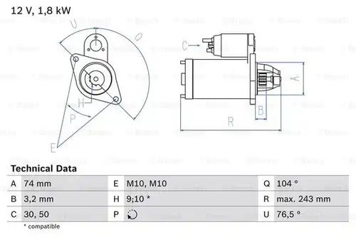 стартер BOSCH 0 986 018 680