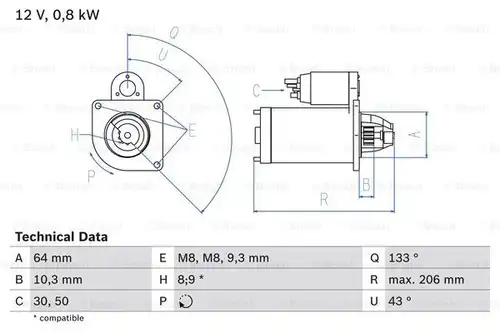 стартер BOSCH 0 986 019 301