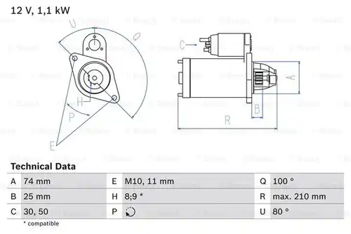 стартер BOSCH 0 986 021 550