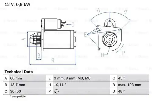 стартер BOSCH 0 986 021 970