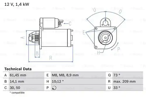 стартер BOSCH 0 986 022 121