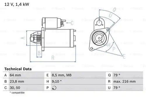 стартер BOSCH 0 986 022 730