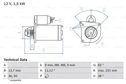 стартер BOSCH 0 986 022 790