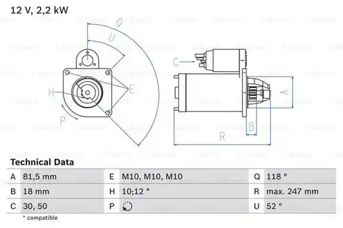 стартер BOSCH 0 986 023 180