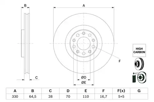 спирачен диск BOSCH 0 986 479 E88