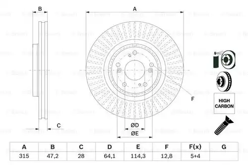 спирачен диск BOSCH 0 986 479 F12