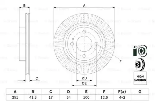 спирачен диск BOSCH 0 986 479 F14