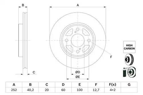 спирачен диск BOSCH 0 986 479 F37