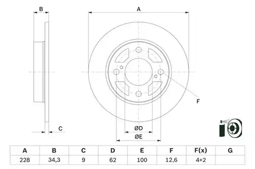 спирачен диск BOSCH 0 986 479 F38