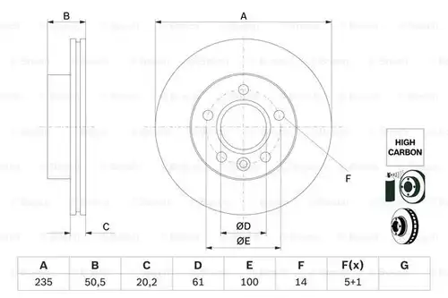 спирачен диск BOSCH 0 986 479 F40