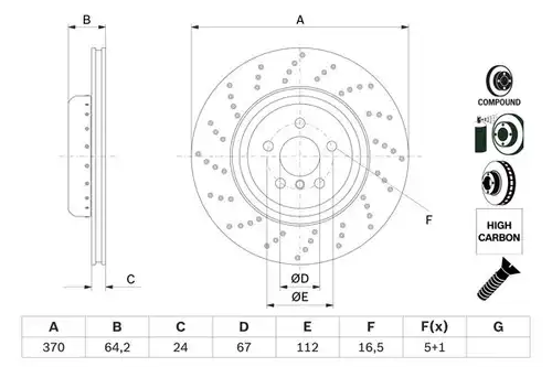 спирачен диск BOSCH 0 986 479 G12