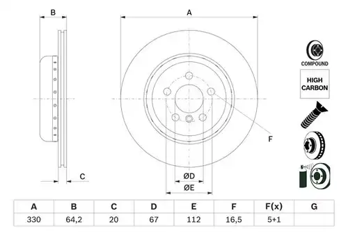 спирачен диск BOSCH 0 986 479 G14