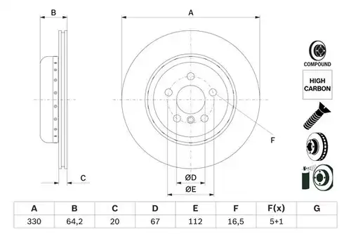 спирачен диск BOSCH 0 986 479 G15