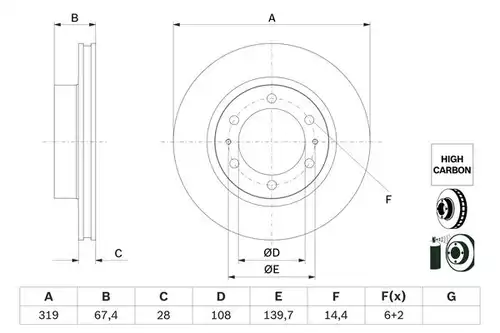 спирачен диск BOSCH 0 986 479 G19