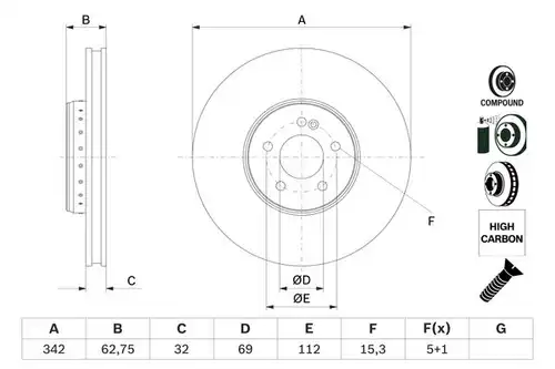 спирачен диск BOSCH 0 986 479 G37