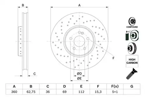 спирачен диск BOSCH 0 986 479 G38