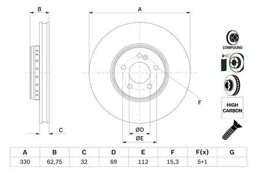 спирачен диск BOSCH 0 986 479 G43