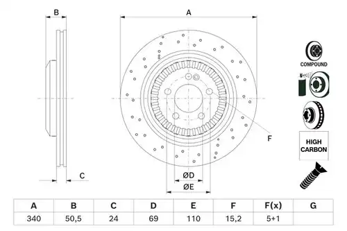 спирачен диск BOSCH 0 986 479 H40