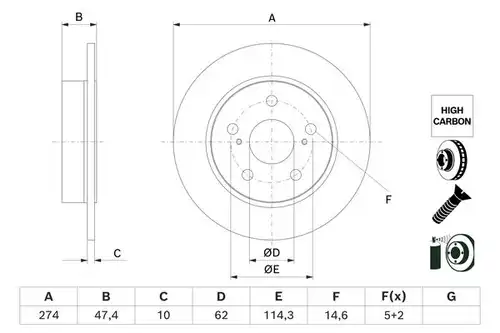 спирачен диск BOSCH 0 986 479 H73