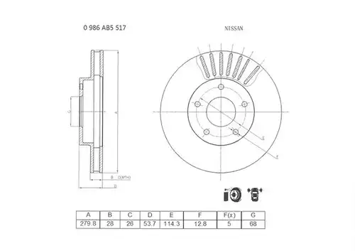 спирачен диск BOSCH 0 986 AB5 517