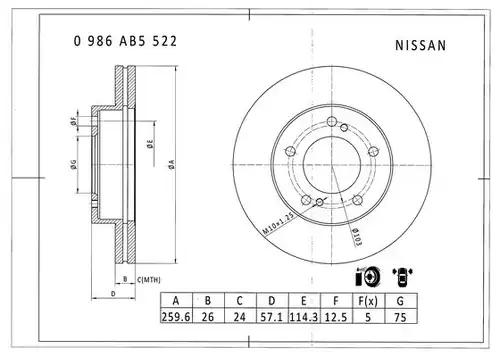 спирачен диск BOSCH 0 986 AB5 522