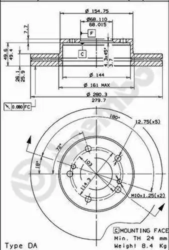 спирачен диск BRECO BS 8093