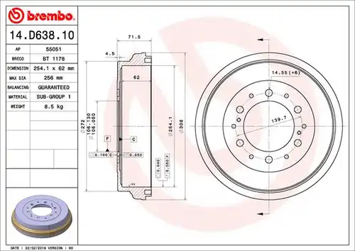 спирачен барабан BRECO BT 1178