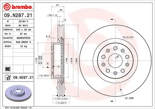 спирачен диск BRECO BV 9471