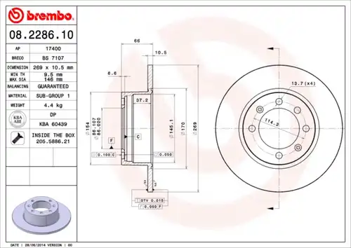 спирачен диск BREMBO 08.2286.10