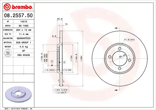 спирачен диск BREMBO 08.2557.50