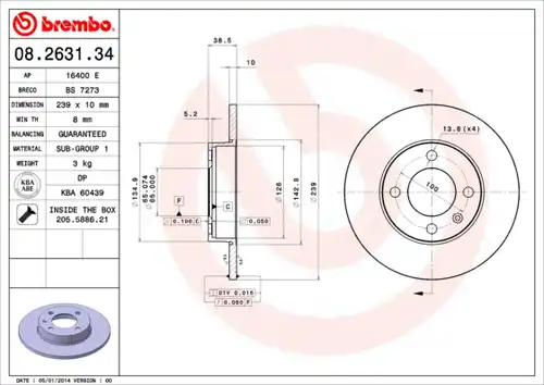 спирачен диск BREMBO 08.2631.34