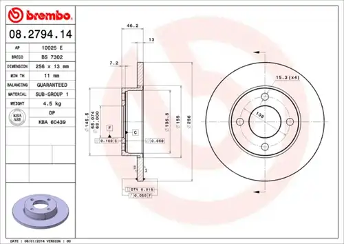 спирачен диск BREMBO 08.2794.14