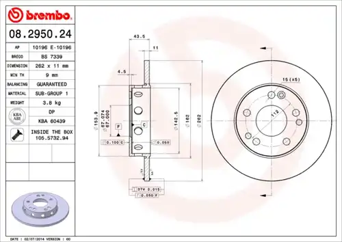 спирачен диск BREMBO 08.2950.24