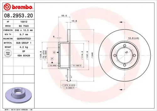 спирачен диск BREMBO 08.2953.20