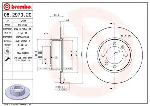 спирачен диск BREMBO 08.2970.20