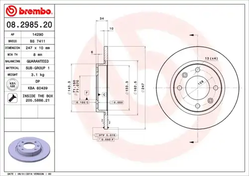 спирачен диск BREMBO 08.2985.20