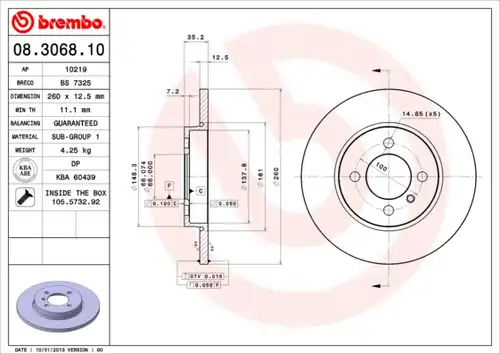 спирачен диск BREMBO 08.3068.10