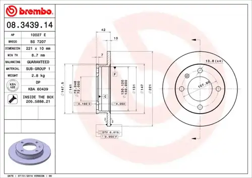 спирачен диск BREMBO 08.3439.14