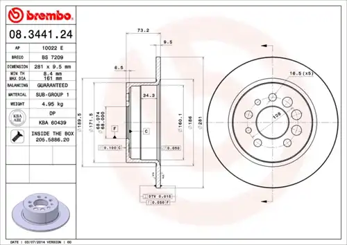 спирачен диск BREMBO 08.3441.24