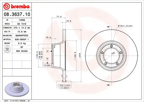 спирачен диск BREMBO 08.3637.10