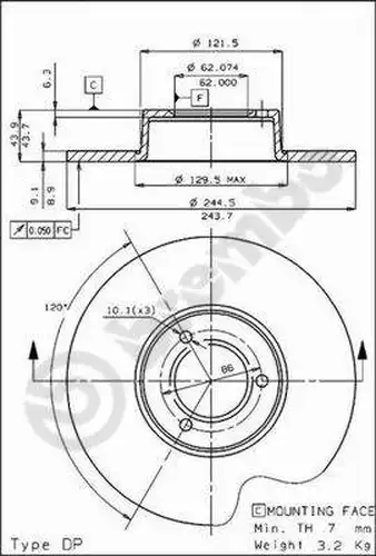 спирачен диск BREMBO 08.3969.10