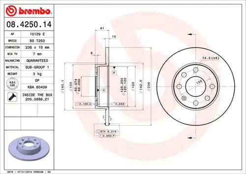 спирачен диск BREMBO 08.4250.14