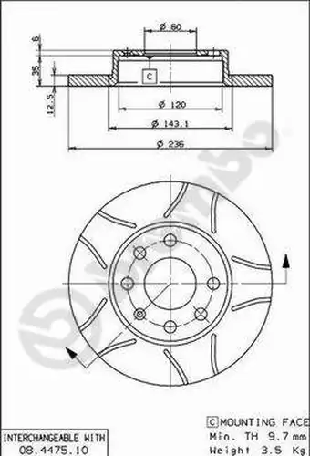 спирачен диск BREMBO 08.4475.75