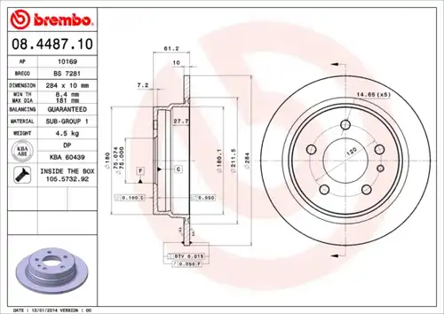 спирачен диск BREMBO 08.4487.10